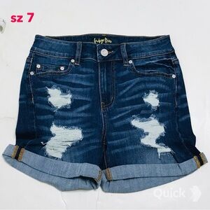 sz 7 - New Indigo Reign Ripped Cuffed Denim Shorts